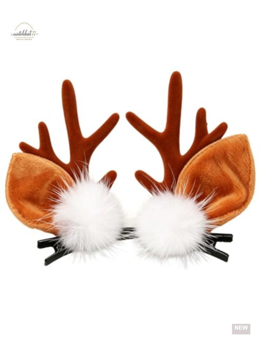 Plush Reindeer Antler Hair Clips Christmas Holiday Party Set of 2